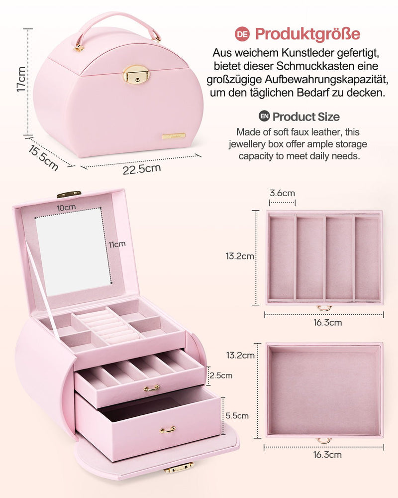 Yorbay Runder Schmuckkoffer aus Kunstleder mit Handgriff Lilagrau - SL003-C081 - 9 - yorbiy.com