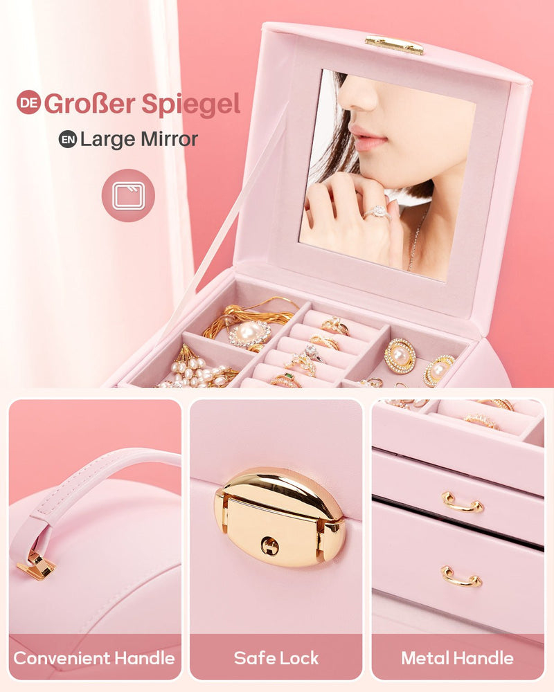 Yorbay Runder Schmuckkoffer aus Kunstleder mit Handgriff Lilagrau - SL003-C081 - 10 - yorbiy.com