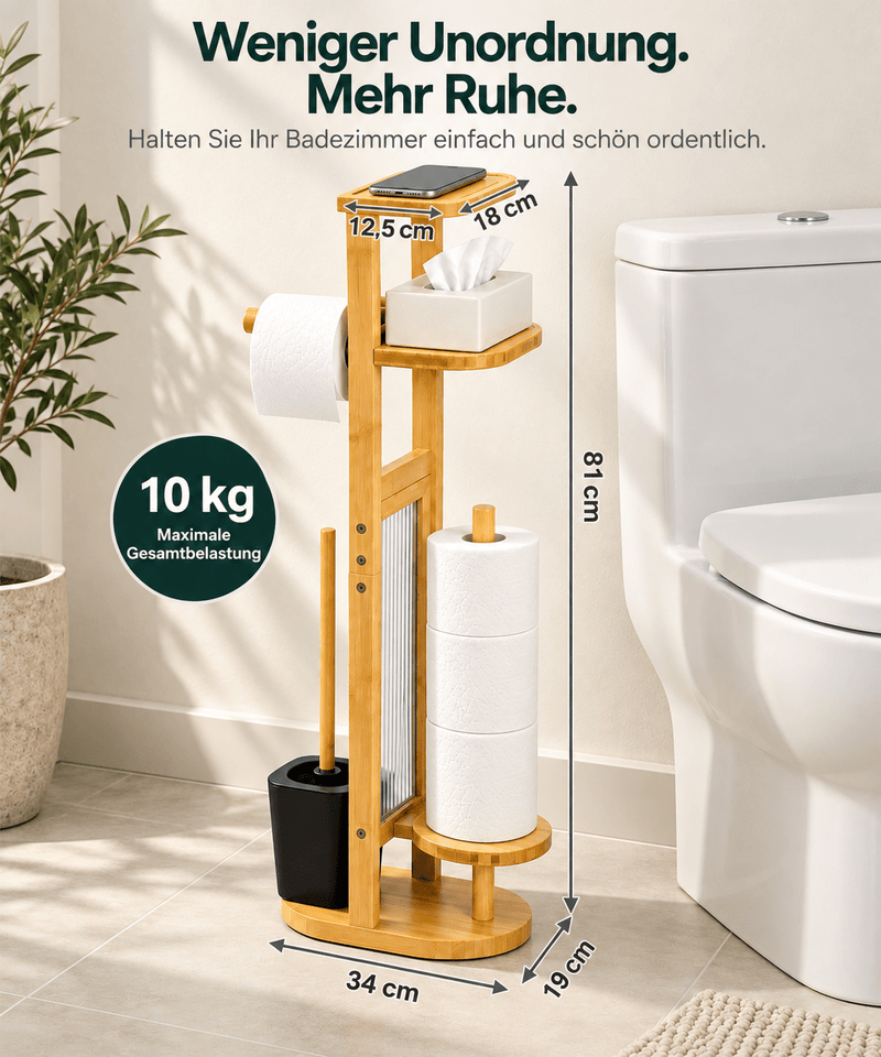 Yorbay Toilettenpapierhalter mit Toilettenbürste aus Bambus - YC013-Z128 - 3 - yorbiy.com