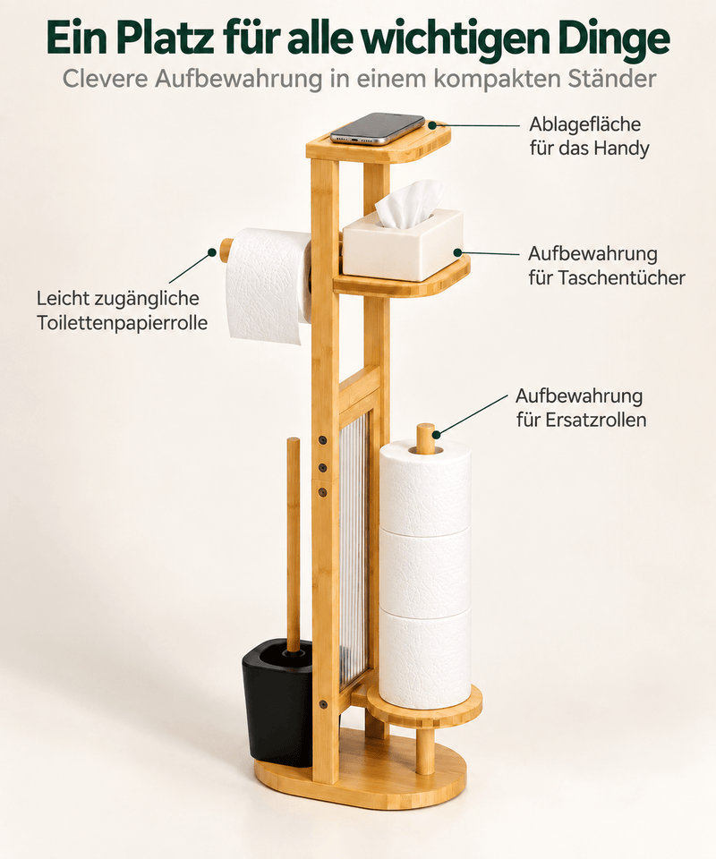 Yorbay Toilettenpapierhalter mit Toilettenbürste aus Bambus - YC013-Z128 - 5 - yorbiy.com