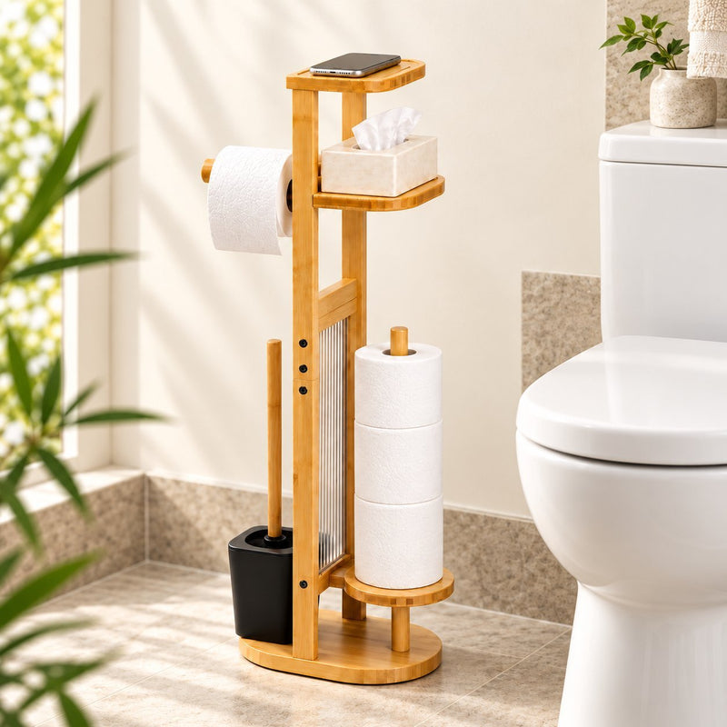 Yorbay Toilettenpapierhalter mit Toilettenbürste aus Bambus - YC013-Z128 - 2 - yorbiy.com