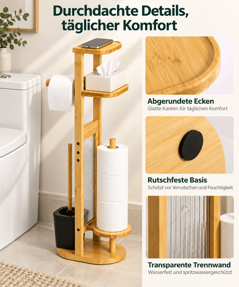 Yorbay Toilettenpapierhalter mit Toilettenbürste aus Bambus - YC013-Z128 - 6 - yorbiy.com
