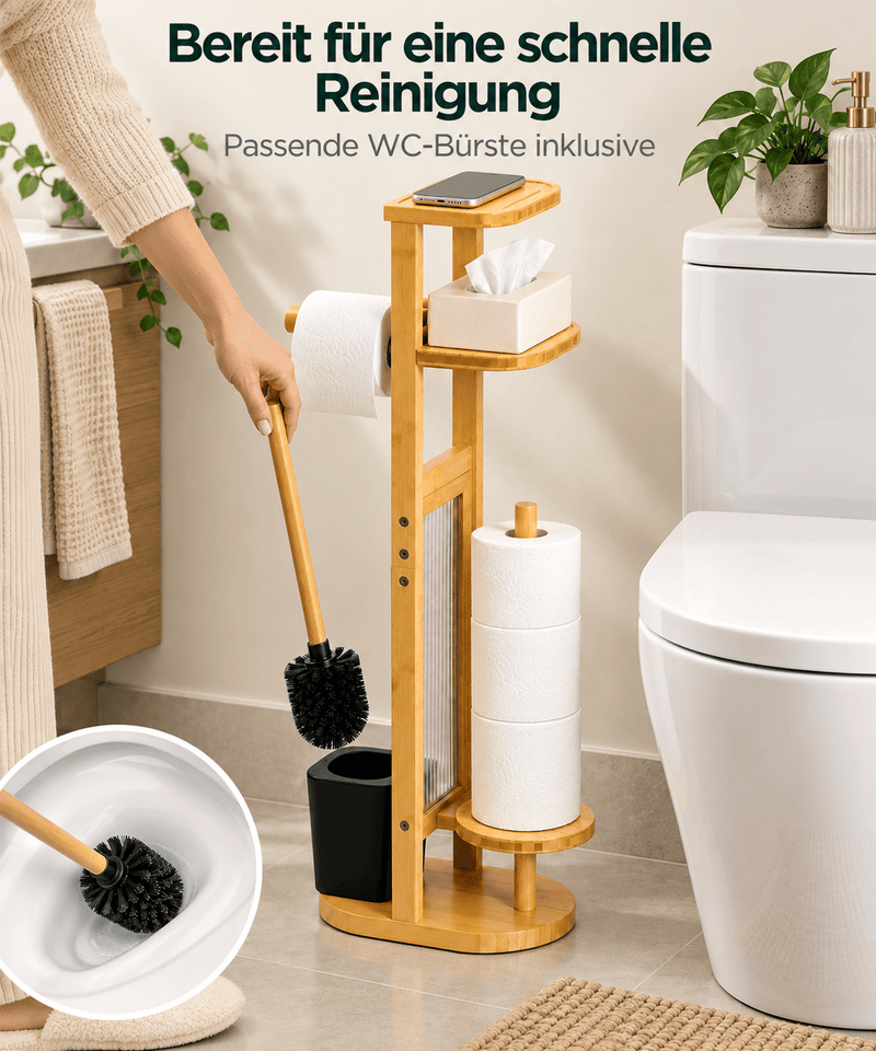 Yorbay Toilettenpapierhalter mit Toilettenbürste aus Bambus - YC013-Z128 - 8 - yorbiy.com