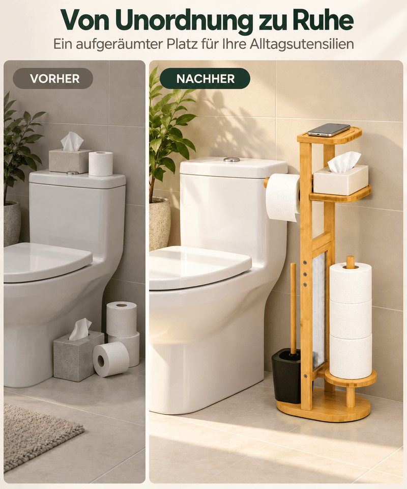 Yorbay Toilettenpapierhalter mit Toilettenbürste aus Bambus - YC013-Z128 - 10 - yorbiy.com