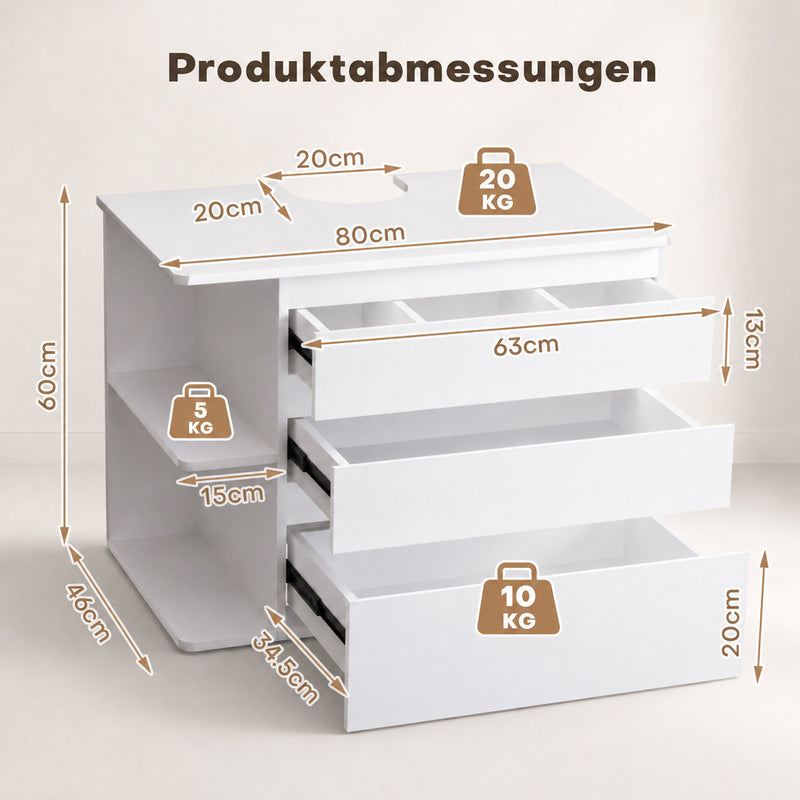 Yorbay wandmontierter Waschbeckenunterschrank mit 3 Schubladen & Seitenregal - YW017-D086 - 3 - yorbiy.com
