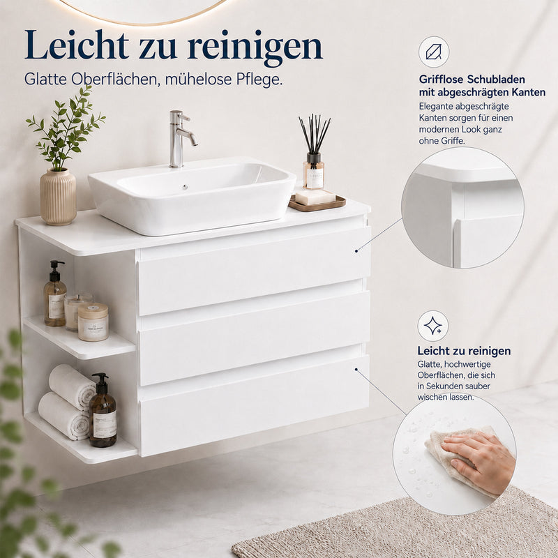 Yorbay wandmontierter Waschbeckenunterschrank mit 3 Schubladen & Seitenregal - YW017-D086 - 5 - yorbiy.com