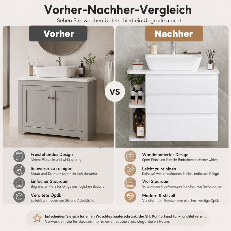 Yorbay wandmontierter Waschbeckenunterschrank mit 3 Schubladen & Seitenregal - YW017-D086 - 8 - yorbiy.com