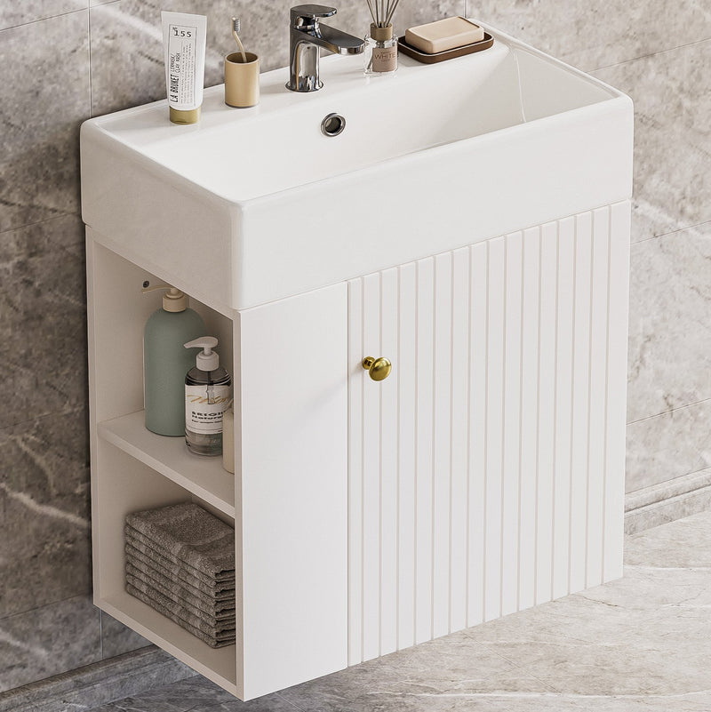 Yorbay hängender Waschtischunterschrank 55 cm mit Waschbecken - YB097 - D053 - 2 - yorbiy.com