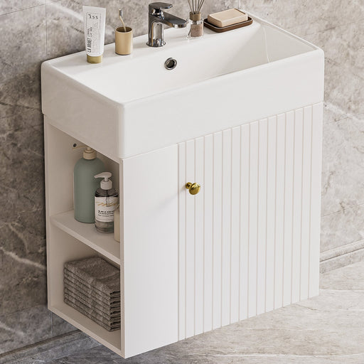 Yorbay hängender Waschtischunterschrank 55 cm mit Waschbecken - YB097 - D053 - 2 - yorbiy.com