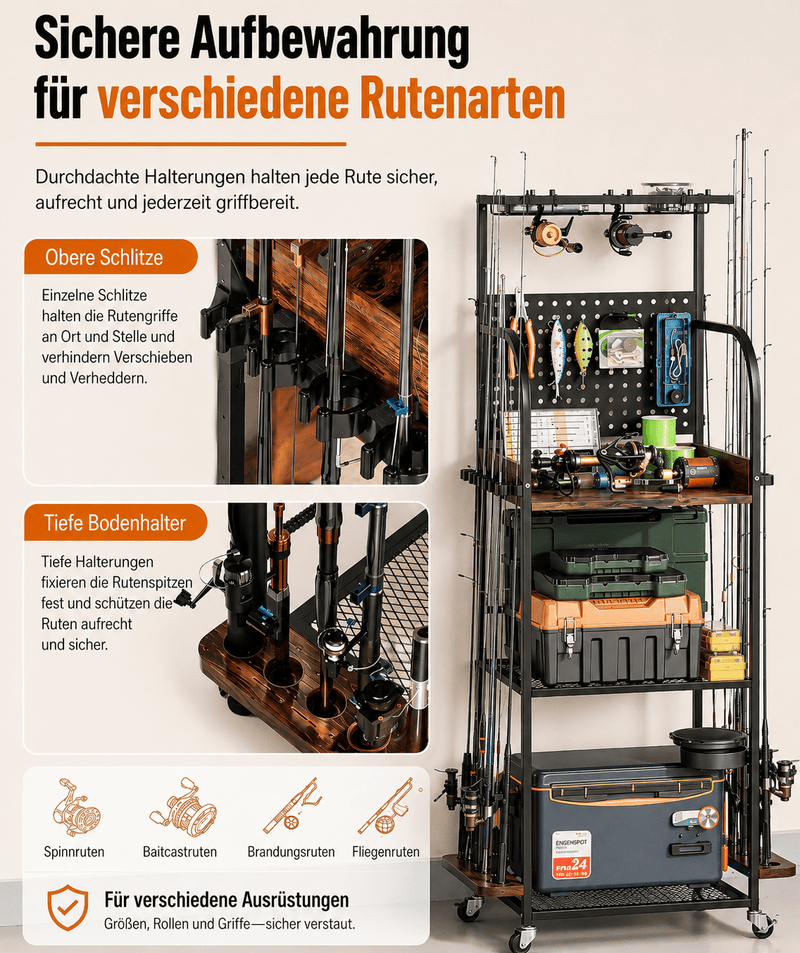 Yorbay Angelrutenständer mit Rollen für 12 Angelruten - YS032-T114 - 8 - yorbiy.com
