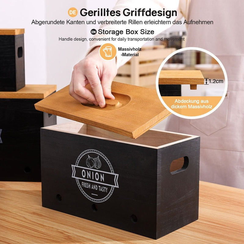 Yorbay 3er - Set Kartoffel - Aufbewahrungsboxen aus Holz, schwarz/weiß - B86 - 6 - yorbiy.com