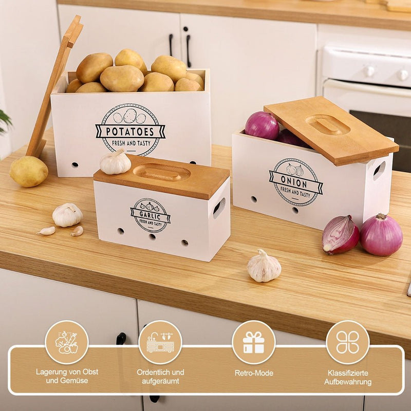 Yorbay 3er - Set Kartoffel - Aufbewahrungsboxen aus Holz, schwarz/weiß - B86 - 12 - yorbiy.com
