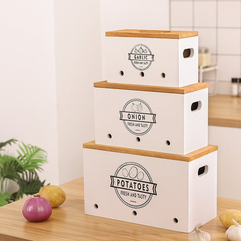 Yorbay 3er - Set Kartoffel - Aufbewahrungsboxen aus Holz, schwarz/weiß - B87 - 15 - yorbiy.com