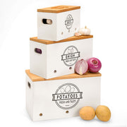 Yorbay 3er - Set Kartoffel - Aufbewahrungsboxen aus Holz, schwarz/weiß - B87 - 11 - yorbiy.com