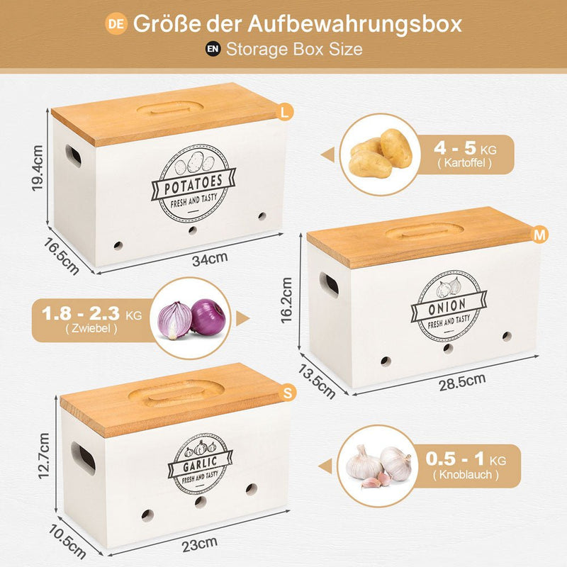 Yorbay 3er - Set Kartoffel - Aufbewahrungsboxen aus Holz, schwarz/weiß - B87 - 12 - yorbiy.com