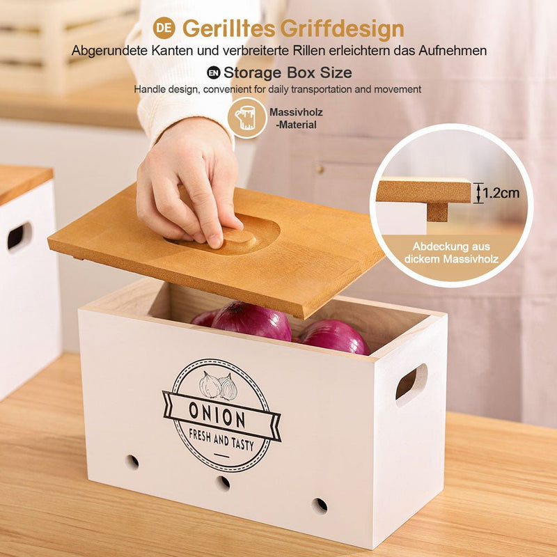 Yorbay 3er - Set Kartoffel - Aufbewahrungsboxen aus Holz, schwarz/weiß - B87 - 14 - yorbiy.com