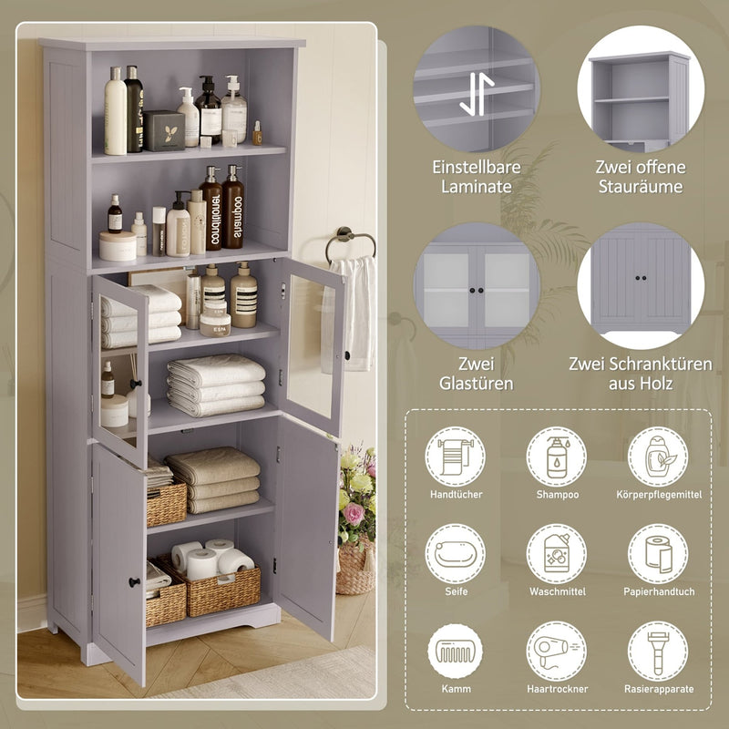 Hochschrank mit Türen und verstellbaren Trennwänden, 57,4 x 28,4 x 162,5 cm - YB - N877P297007E - 14 - yorbiy.com