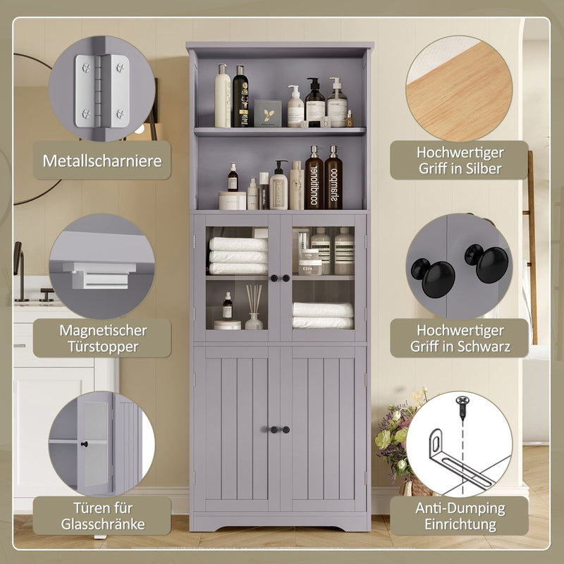 Hochschrank mit Türen und verstellbaren Trennwänden, 57,4 x 28,4 x 162,5 cm - YB - N877P297007E - 15 - yorbiy.com