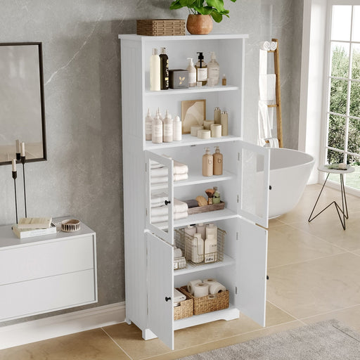 Hochschrank mit Türen und verstellbaren Trennwänden, 57,4 x 28,4 x 162,5 cm - YB - N877P297007K - 2 - yorbiy.com