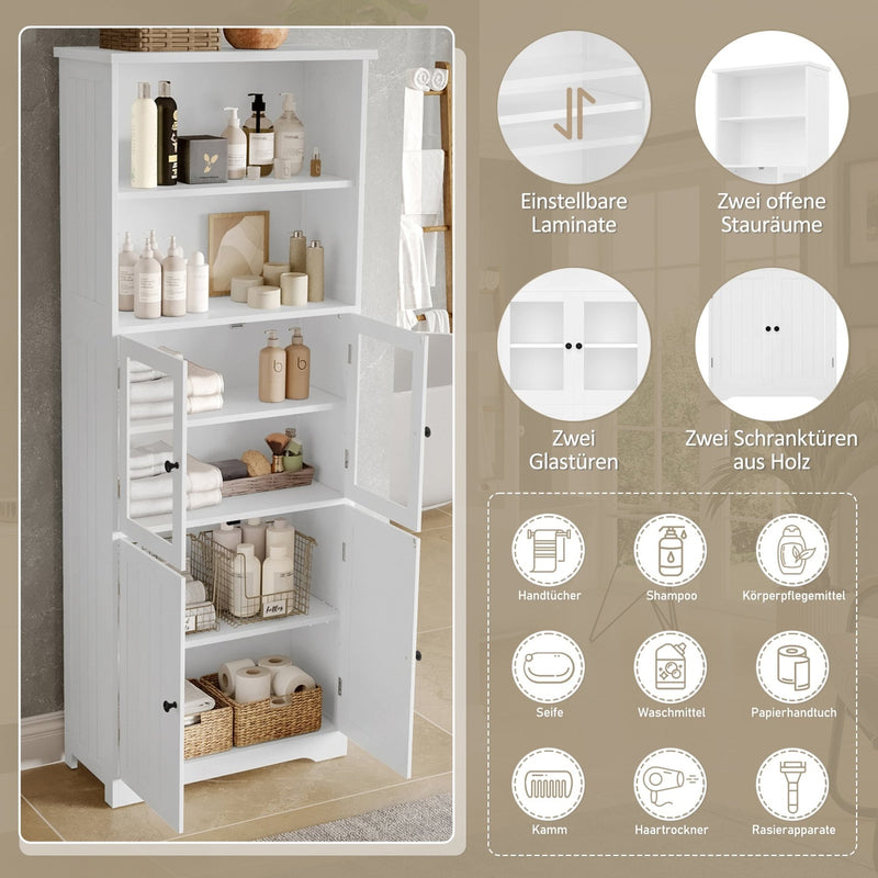 Hochschrank mit Türen und verstellbaren Trennwänden, 57,4 x 28,4 x 162,5 cm - YB - N877P297007K - 5 - yorbiy.com