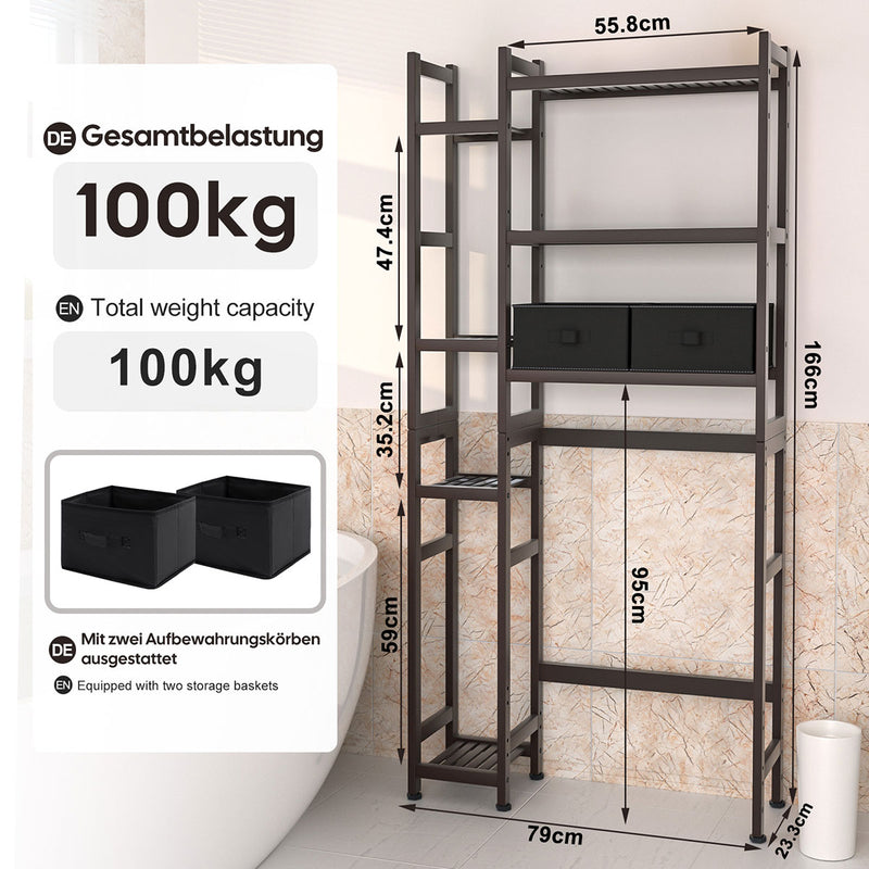 Yorbay Toilettenregal aus Bambus mit 2 Aufbewahrungsboxen und höhenverstellbaren Ablagen 20 - yorbiy.com