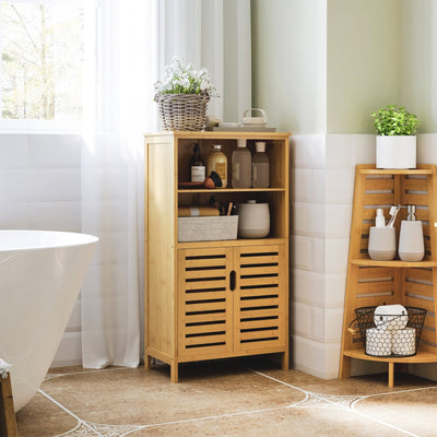 Badezimmerschrank aus Bambus mit Türen und Fächern - YB - T3323P305378 - 2 - yorbiy.com