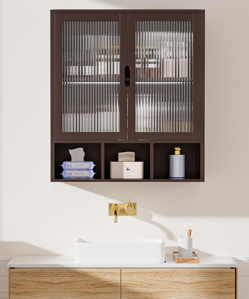 Yorbay Badezimmerschrank mit Doppeltür und Fächern, 59 x 22 x 66 cm - YB - YB071 - Z099 - 30 - yorbiy.com