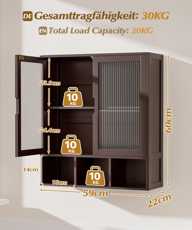 Yorbay Badezimmerschrank mit Doppeltür und Fächern, 59 x 22 x 66 cm - YB - YB071 - Z099 - 23 - yorbiy.com