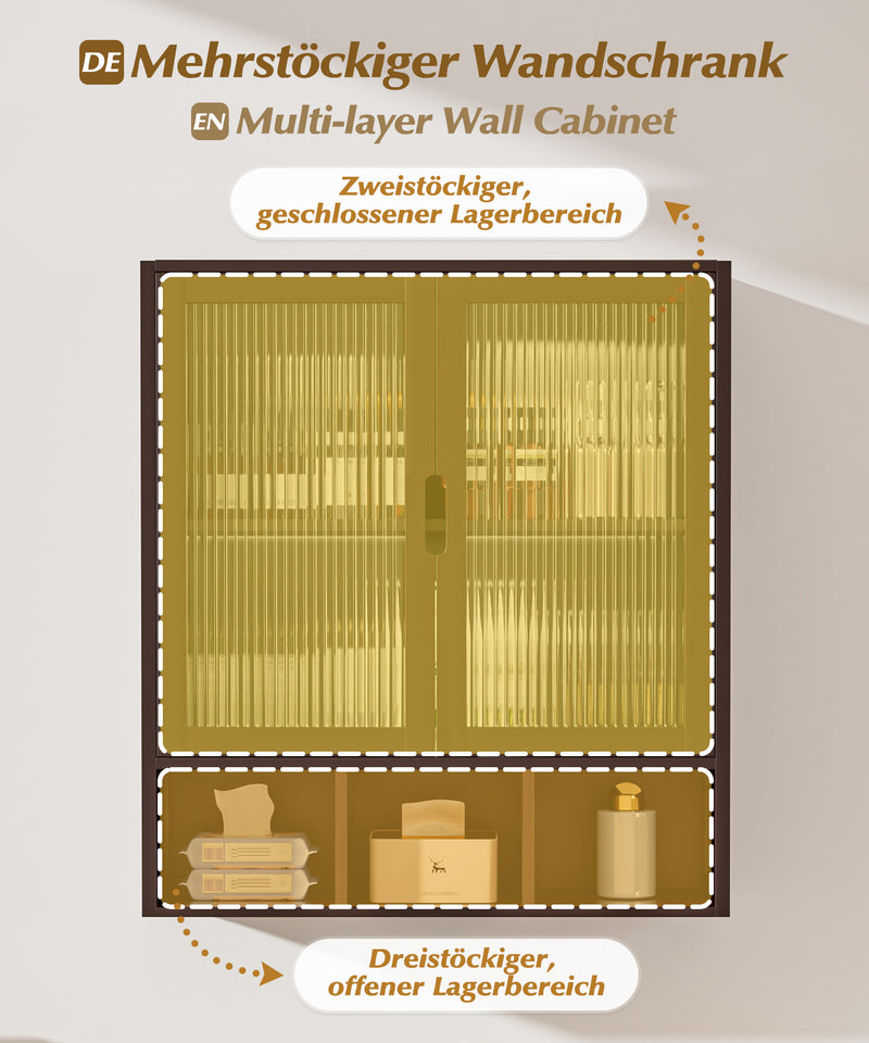 Yorbay Badezimmerschrank mit Doppeltür und Fächern, 59 x 22 x 66 cm - YB - YB071 - Z099 - 25 - yorbiy.com