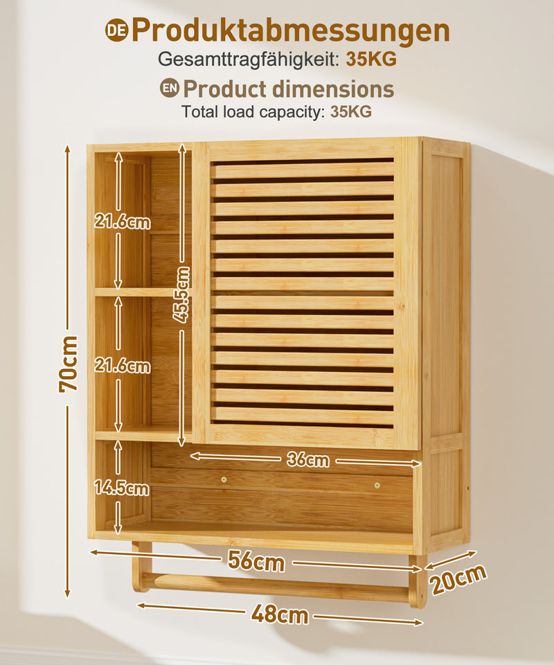 Yorbay Badezimmerschrank mit Tür und Regalen, 70 x 56 x 20 cm - YB070 - Z094 - 3 - yorbiy.com