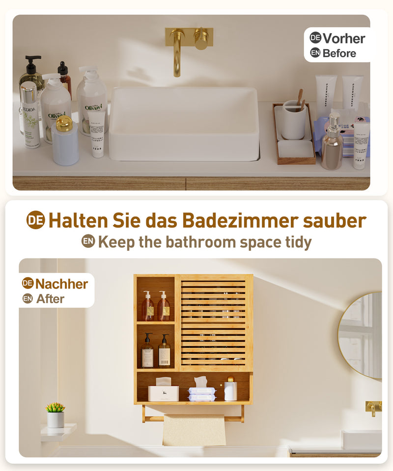 Yorbay Badezimmerschrank mit Tür und Regalen, 70 x 56 x 20 cm - YB070 - Z094 - 5 - yorbiy.com