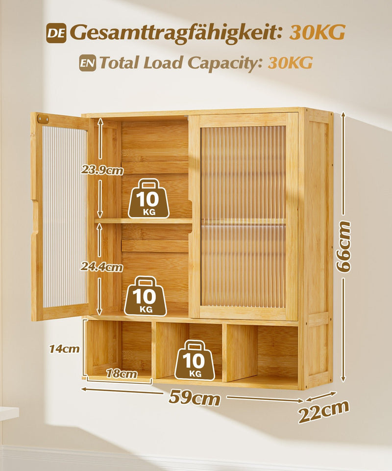 Yorbay Badezimmerschrank mit Doppeltür und Fächern, 59 x 22 x 66 cm - YB - YB071 - Z097 - 3 - yorbiy.com