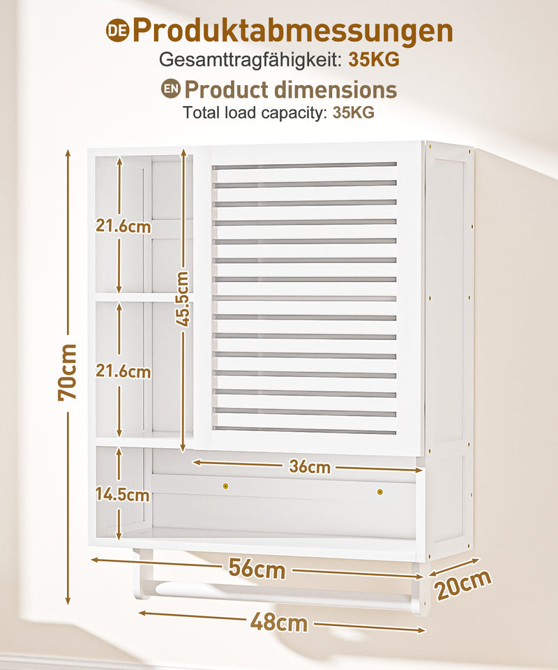 Yorbay Badezimmerschrank mit Tür und Regalen, 70 x 56 x 20 cm - YB070 - Z095 - 12 - yorbiy.com