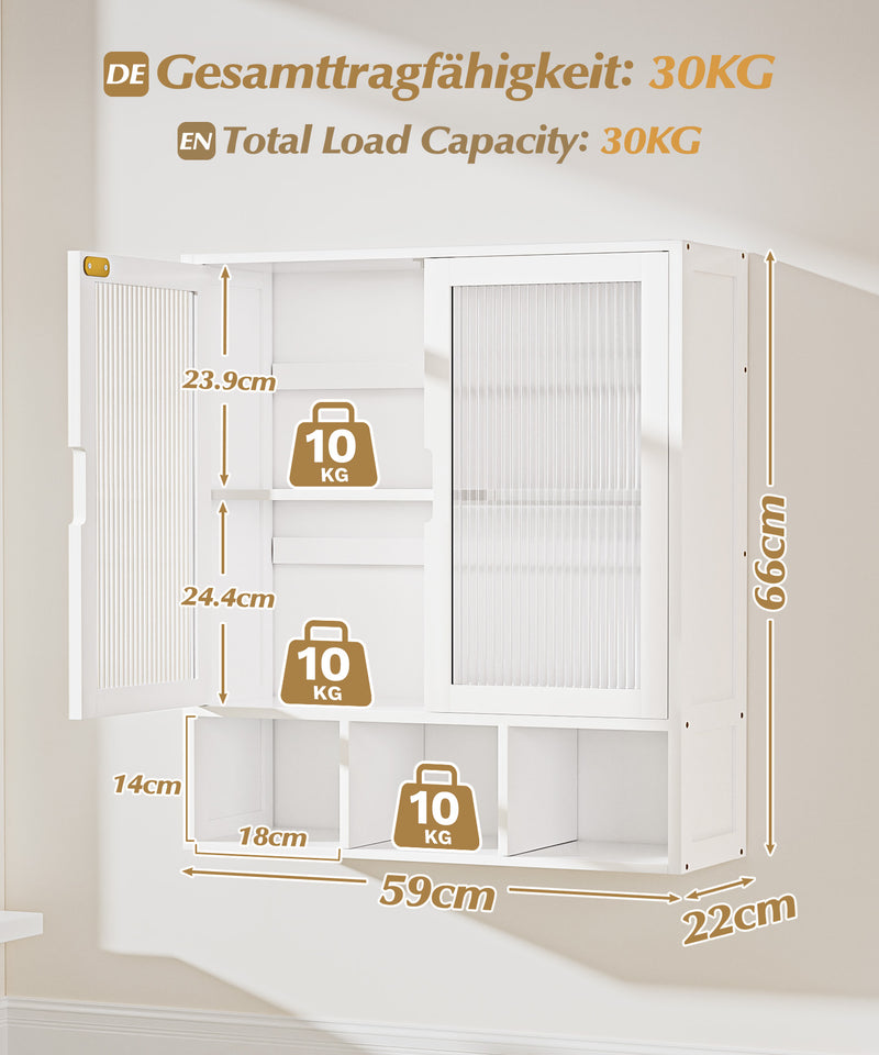 Yorbay Badezimmerschrank mit Doppeltür und Fächern, 59 x 22 x 66 cm - YB - YB071 - Z098 - 13 - yorbiy.com