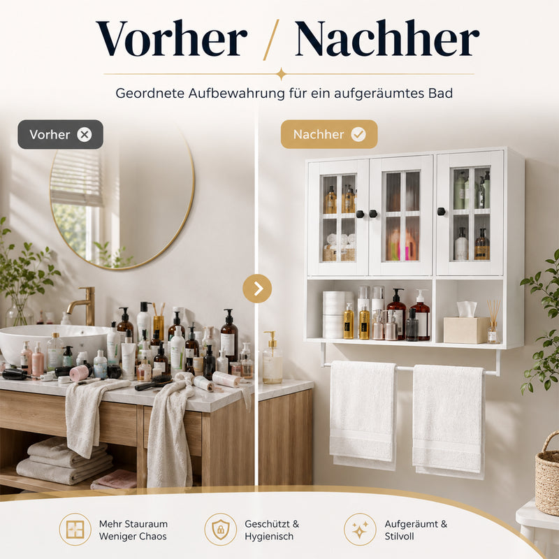 Yorbay wandhängender Badezimmerschrank mit 3 Türen, 88 × 26 × 83,5 cm - YW021-D090 - 5 - yorbiy.com