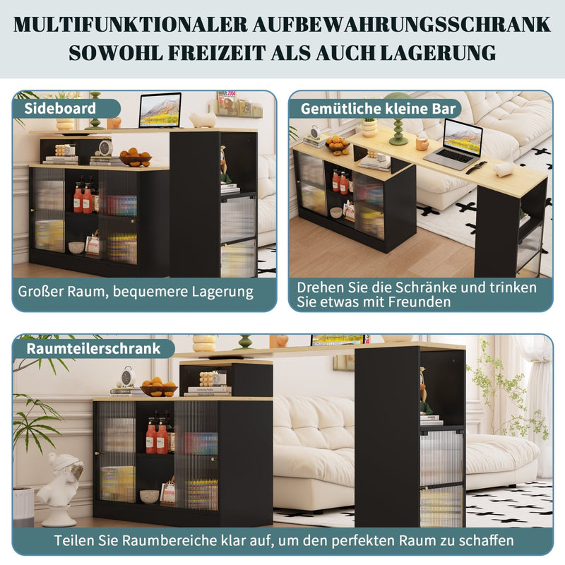 Ausziehbarer Bartisch mit Stauraum, schwarz - YB - N634P19989703S - 6 - yorbiy.com