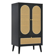 Sideboard in Schwarz mit Rattan - Design, mit 2 Türen und 1 Schublade - YB - WF316082BAA - 1 - yorbiy.com