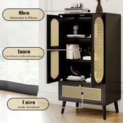 Sideboard in Schwarz mit Rattan - Design, mit 2 Türen und 1 Schublade - YB - WF316082BAA - 4 - yorbiy.com