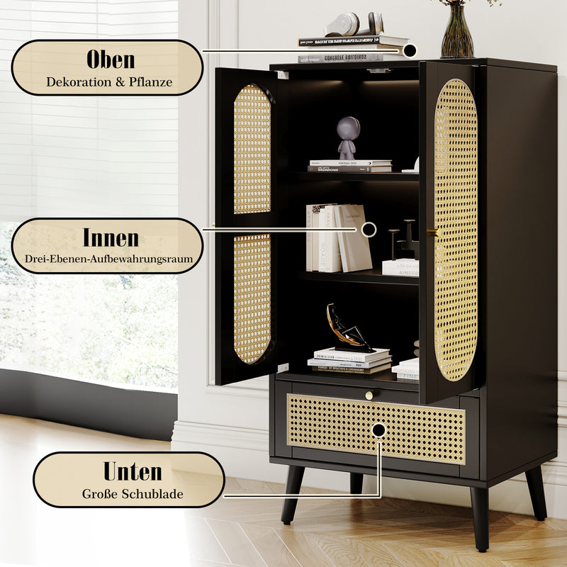 Sideboard in Schwarz mit Rattan - Design, mit 2 Türen und 1 Schublade - YB - WF316082BAA - 4 - yorbiy.com