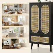 Sideboard in Schwarz mit Rattan - Design, mit 2 Türen und 1 Schublade - YB - WF316082BAA - 6 - yorbiy.com