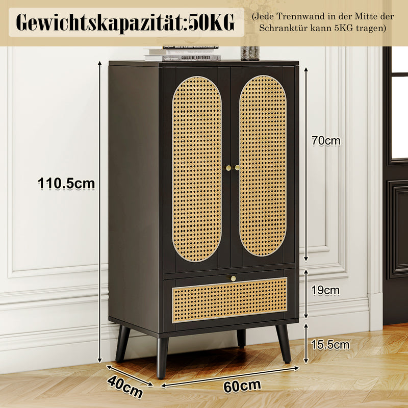 Sideboard in Schwarz mit Rattan - Design, mit 2 Türen und 1 Schublade - YB - WF316082BAA - 3 - yorbiy.com