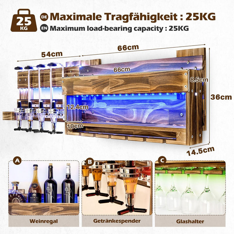 Yorbay LED - beleuchtetes Weinregal aus Holz mit 4 Getränkespender und Flaschenhalter - YB020 - D020 - 8 - yorbiy.com