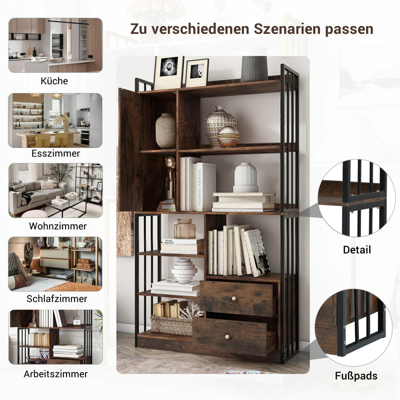 Bücherregal mit Türen und Schubladen, Stahlregal - YB - LY314702AAB - 7 - yorbiy.com