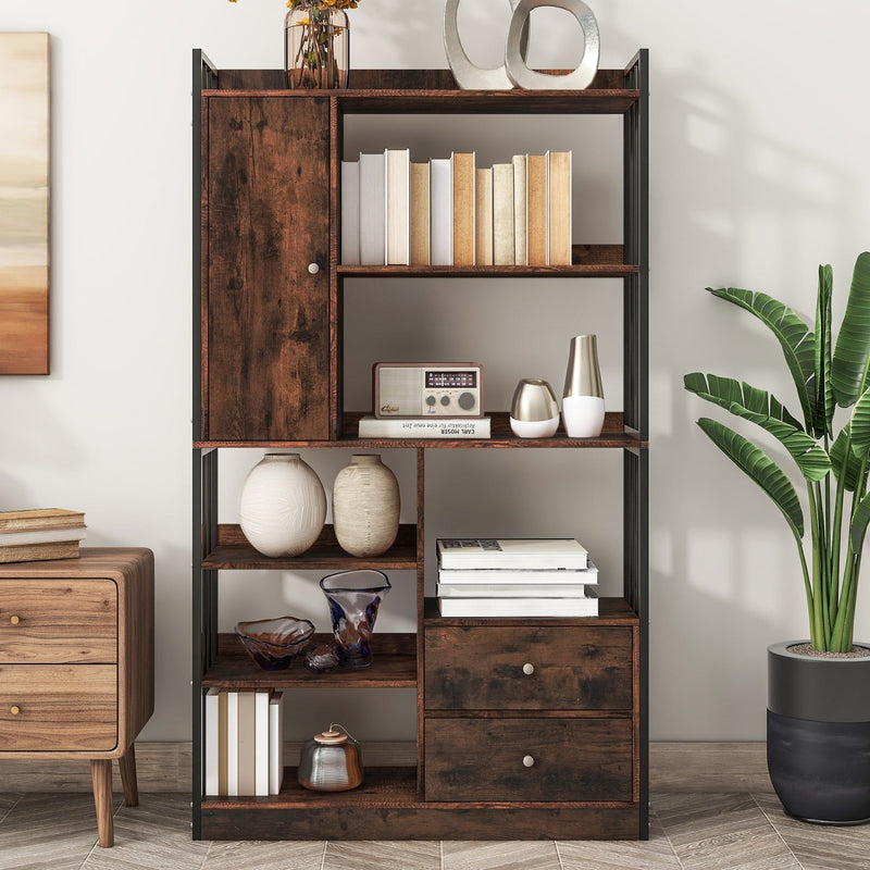 Bücherregal mit Türen und Schubladen, Stahlregal - YB - LY314702AAB - 9 - yorbiy.com