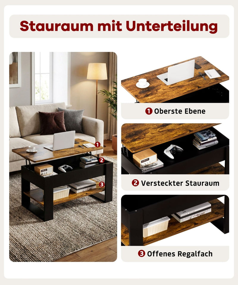 Yorbay Couchtisch mit Lift - Top, Stauraum & Ablage - YW005-D072 - 5 - yorbiy.com