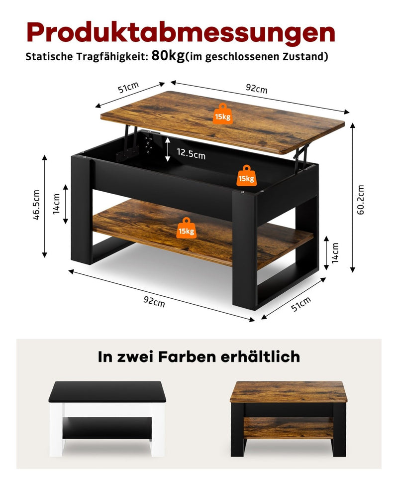 Yorbay Couchtisch mit Lift - Top, Stauraum & Ablage - YW005-D072 - 3 - yorbiy.com