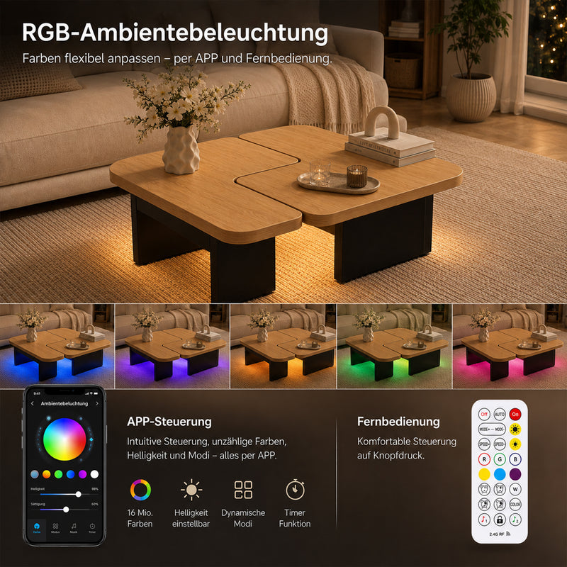 Yorbay LED Couchtisch 2er-Set modular mit 2 Schubladen - YW024-D094 - 9 - yorbiy.com