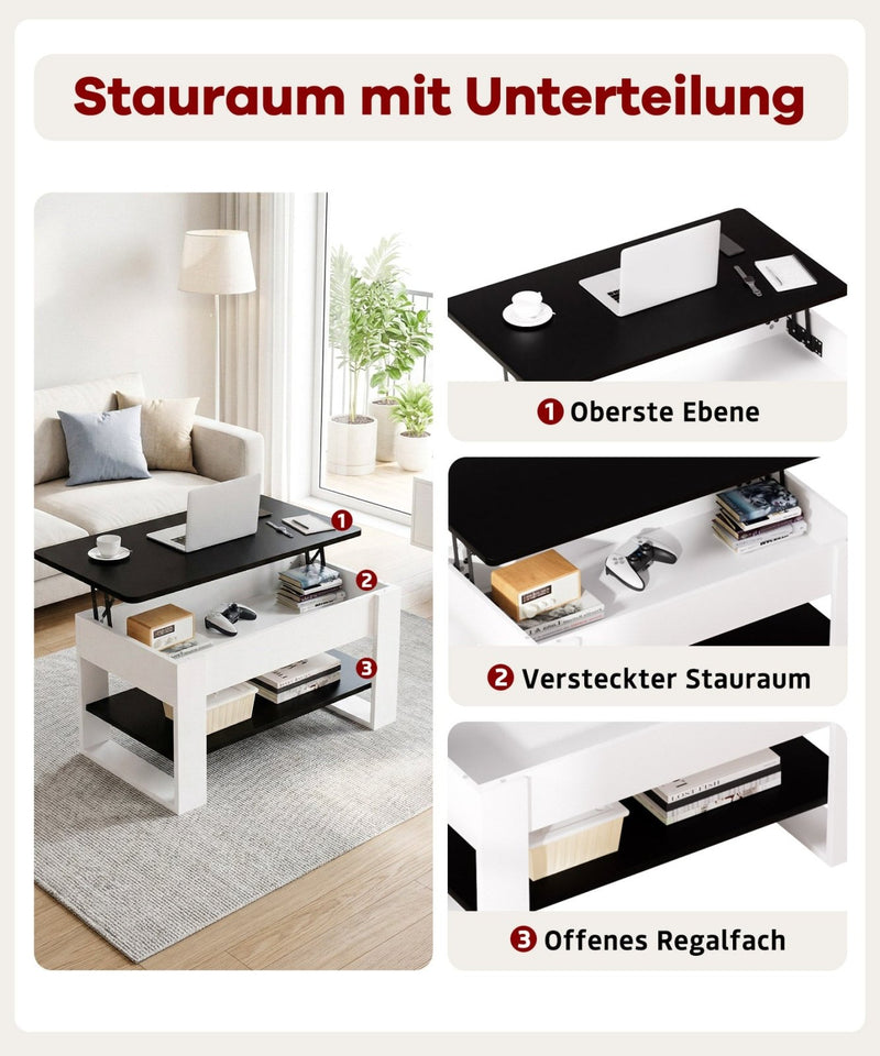 Yorbay Couchtisch mit Lift - Top, Stauraum & Ablage - YW005-D072 - 14 - yorbiy.com