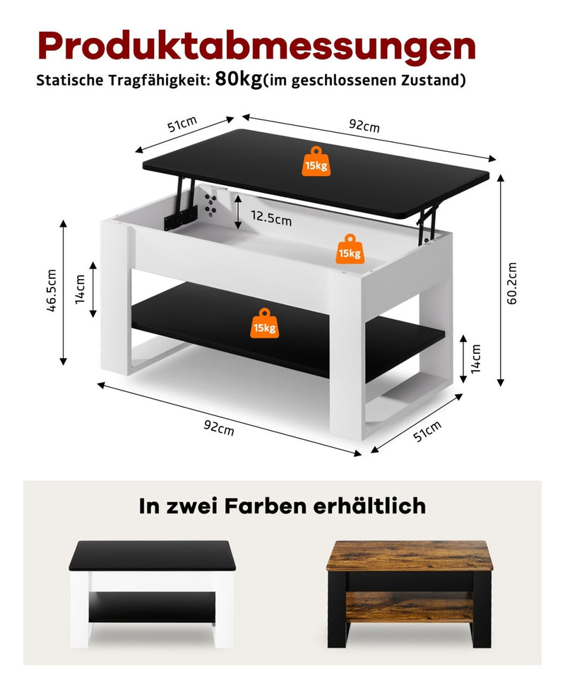 Yorbay Couchtisch mit Lift - Top, Stauraum & Ablage - YW005-D072 - 12 - yorbiy.com
