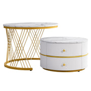 2-teiliges Couchtisch-Set in Hochglanz-Marmoroptik mit Schubladen